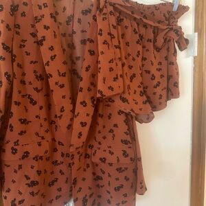 Leith terracotta and black floral blazer/short set